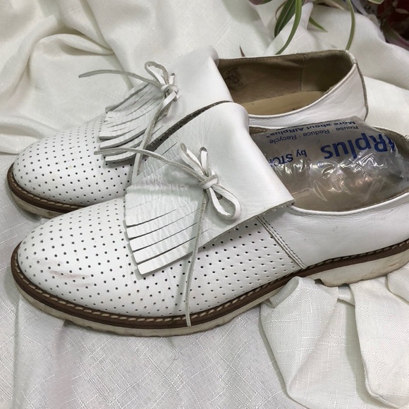 Leather White Fringe Lace Loafers 38 - Picture 3 of 8